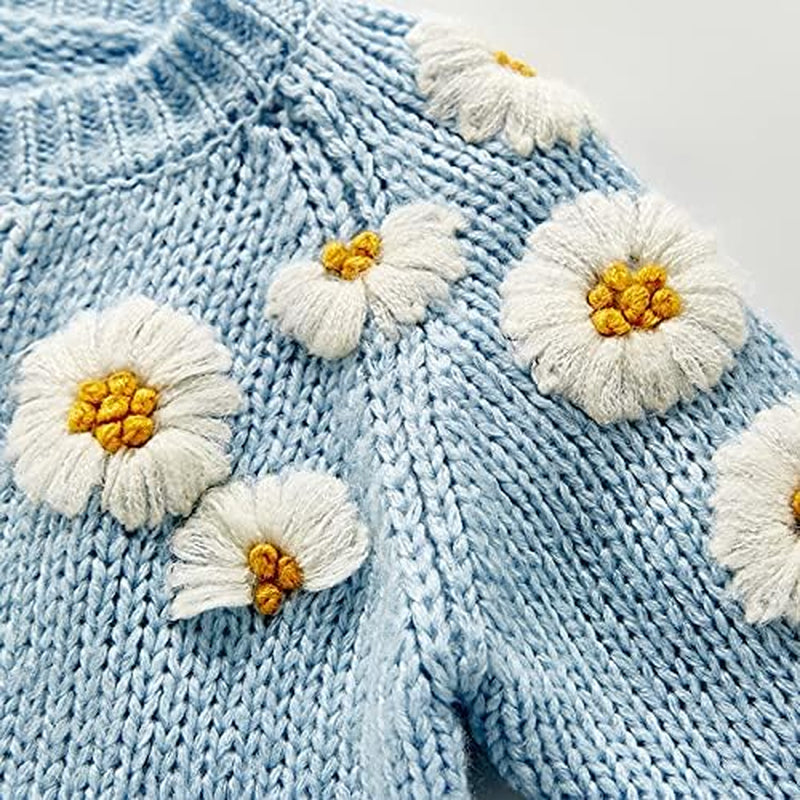 Newborn Baby Girls Knit Cardigan Sweater, Infant Button-Down Cotton Sweater,Daisy Print Baby Clothes