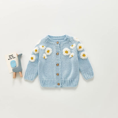 Newborn Baby Girls Knit Cardigan Sweater, Infant Button-Down Cotton Sweater,Daisy Print Baby Clothes