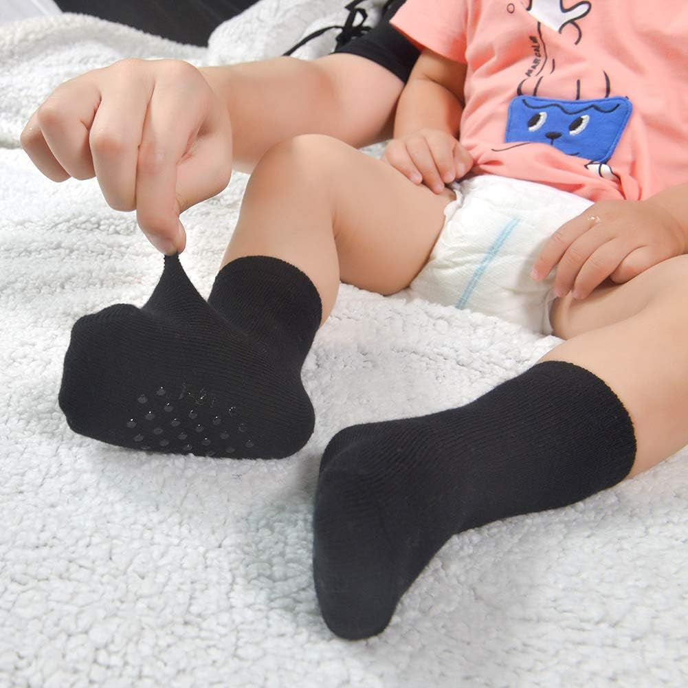 12 Pairs Baby Socks Cotton Crew Toddler Socks Grips Non Slip Bottom Socks…