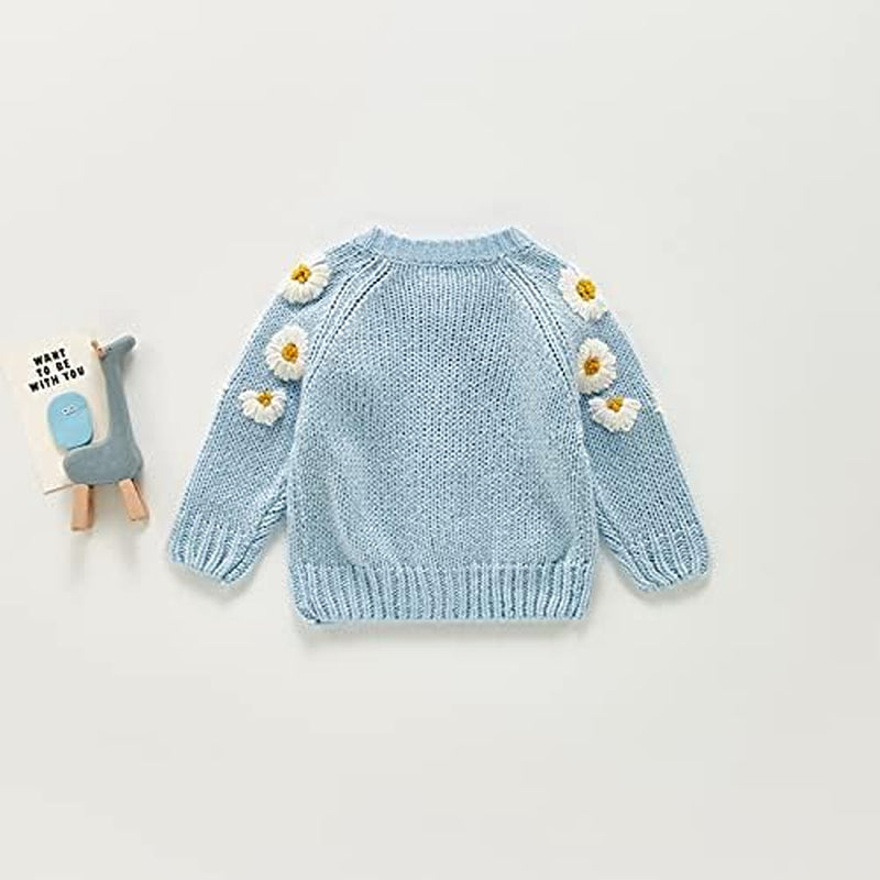 Newborn Baby Girls Knit Cardigan Sweater, Infant Button-Down Cotton Sweater,Daisy Print Baby Clothes