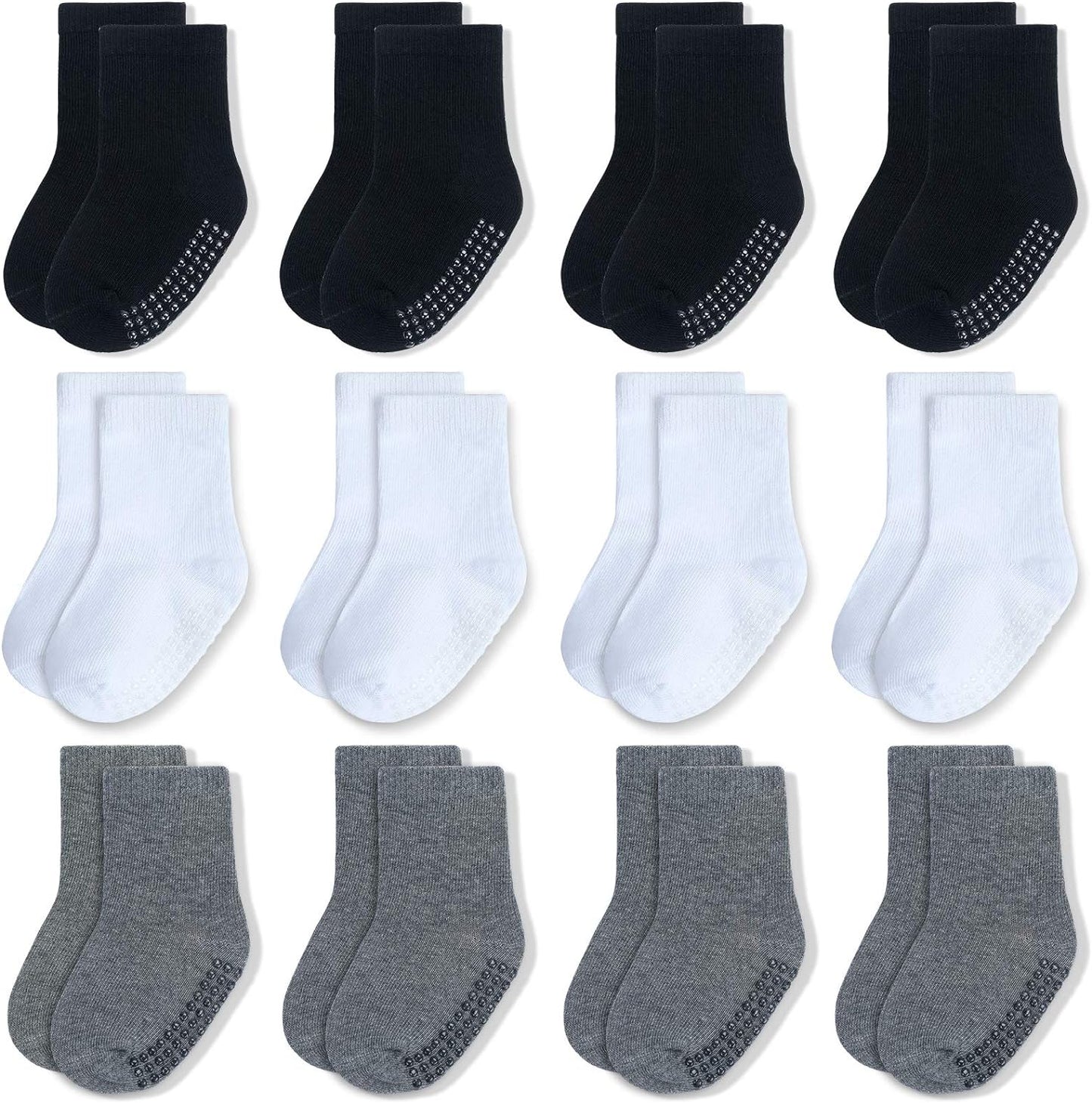 12 Pairs Baby Socks Cotton Crew Toddler Socks Grips Non Slip Bottom Socks…